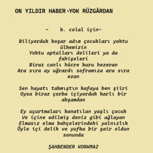ON YILDIR HABER YOK RÜZGÂRDAN ŞİİRİ